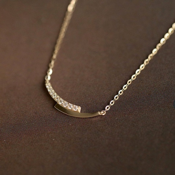 UltraDelicate Dainty 14K Gold Plated Pavé Crystal Arc Pendant Clavicle Necklace - Picture 10 of 10